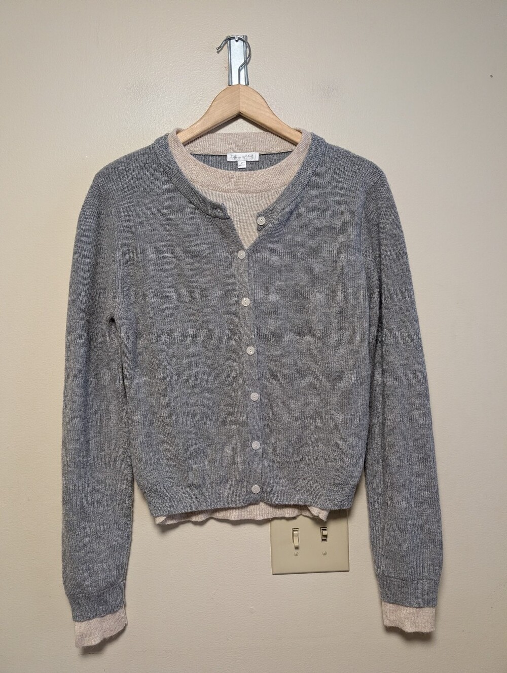 Line & Dot Gray Layered Look Cardigan Sweater M Wool Blend Preppy